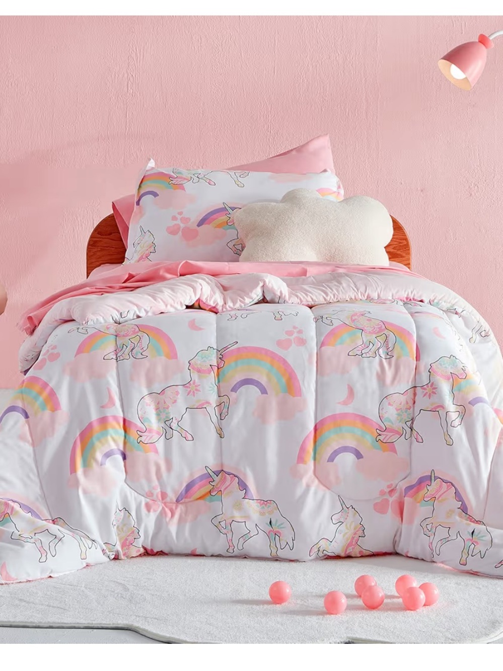 Sleep Zone Unicorn Rainbow Pink Twin Comforter Set - Two Pieces